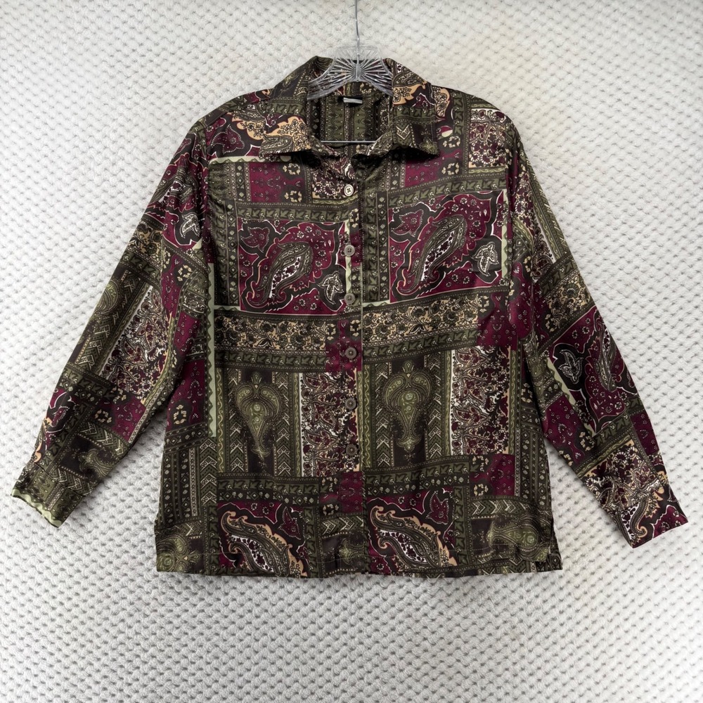 Salon Studio Blouse Paisley Patchwork Print Top Fall Multicolor Swaziland‎ M